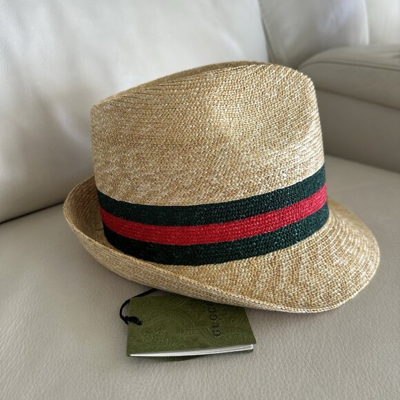 NWT 100% Authentic Gucci Beige Web Sherry Line Straw Hat Size S - Picture 6 of 12
